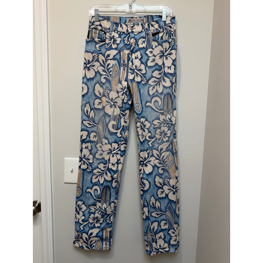 Vintage Krizia Jeans 31 Surfboard Hibiscus Hawaiian Print Y2K Denim Pants